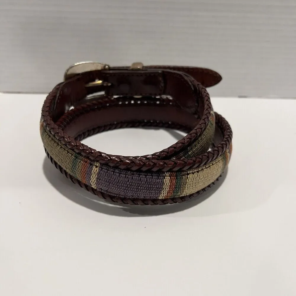 Vintage 90s Colorful Striped Leather Belt 38